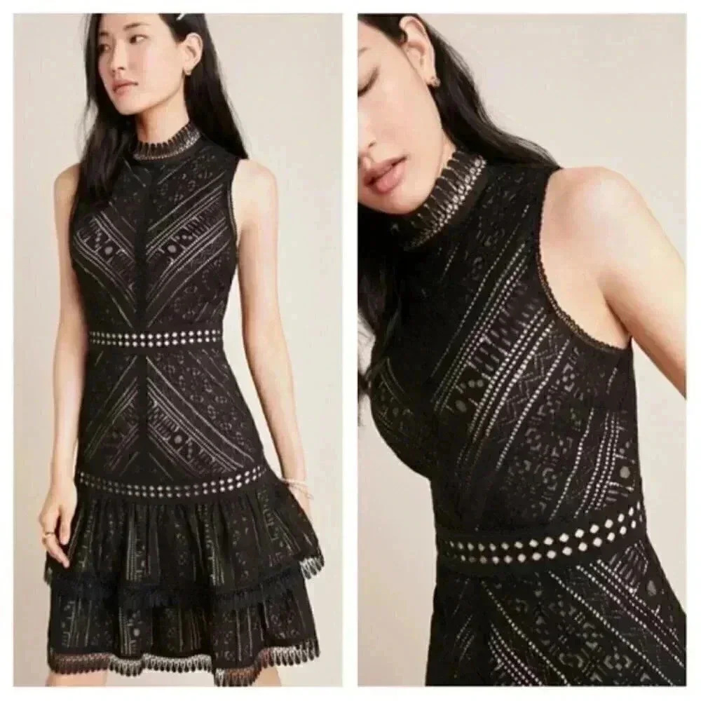 Anthropologie Bella Black Lace mini Dress